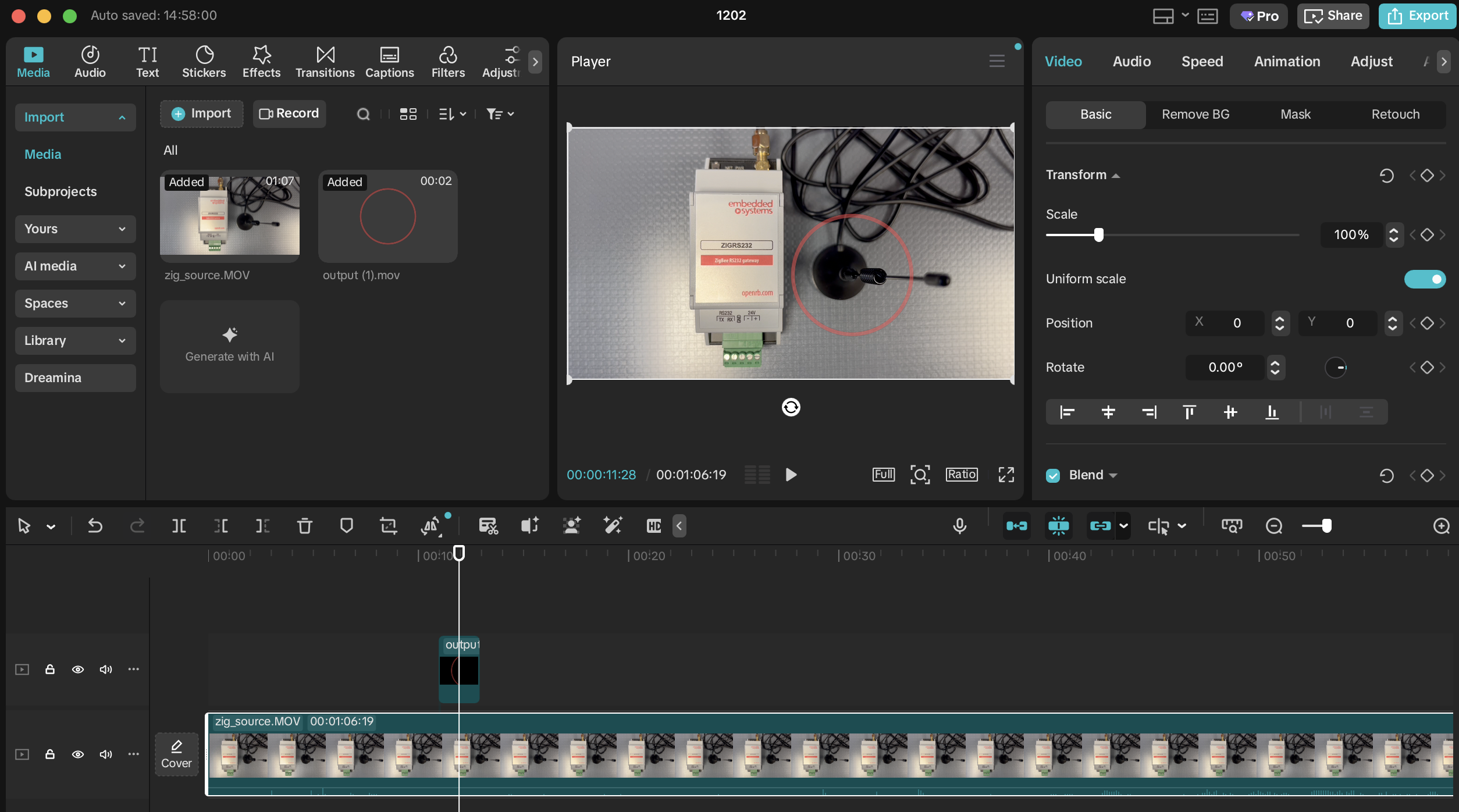 ShapeLoop overlay in CapCut timeline
